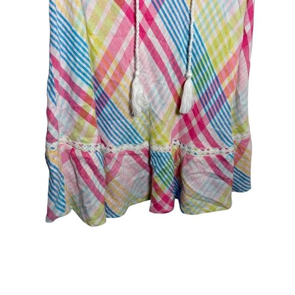 Crown & Ivy Tank Top Women's Medium Plaid V-Neck Tassel Colorful Shirt - Picture 3 of 9